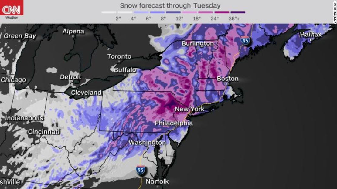 Pronóstico de nieve el martes.