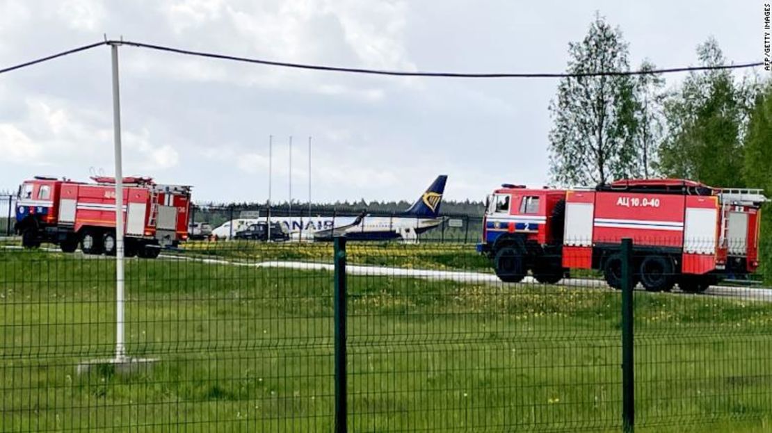 El avión de Ryanair en el aeropuerto internacional de Minsk el 23 de mayo.