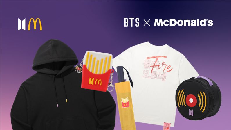 La colección de BTS con McDonald's incluye bolsos, camisetas y sweaters.