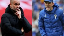 (COMBO) This combination of pictures created on May 24, 2021 shows
Manchester City's Spanish manager Pep Guardiola (L) during the English FA Cup semi-final football match between Chelsea and Manchester City at Wembley Stadium in north west London on April 17, 2021, and Chelsea's German head coach Thomas Tuchel during the English FA Cup final football match between Chelsea and Leicester City at Wembley Stadium in north west London on May 15, 2021. - Pep Guardiola's City are seeking their first Champions League title in Porto on May 29, 2021, while Thomas Tuchel's Chelsea are aiming to become European champions for the second time in their history. - NOT FOR MARKETING OR ADVERTISING USE / RESTRICTED TO EDITORIAL USE 
NOT FOR MARKETING OR ADVERTISING USE / RESTRICTED TO EDITORIAL USE (Photos by Ian Walton and Nick Potts / POOL / AFP) / NOT FOR MARKETING OR ADVERTISING USE / RESTRICTED TO EDITORIAL USE 
NOT FOR MARKETING OR ADVERTISING USE / RESTRICTED TO EDITORIAL USE / NOT FOR MARKETING OR ADVERTISING USE / RESTRICTED TO EDITORIAL USE 
NOT FOR MARKETING OR ADVERTISING USE / RESTRICTED TO EDITORIAL USE