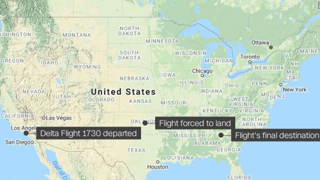 Esta es la ruta que siguió el vuelo de Delta luego del suceso con el pasajero que amenazó con derribar el avión.
