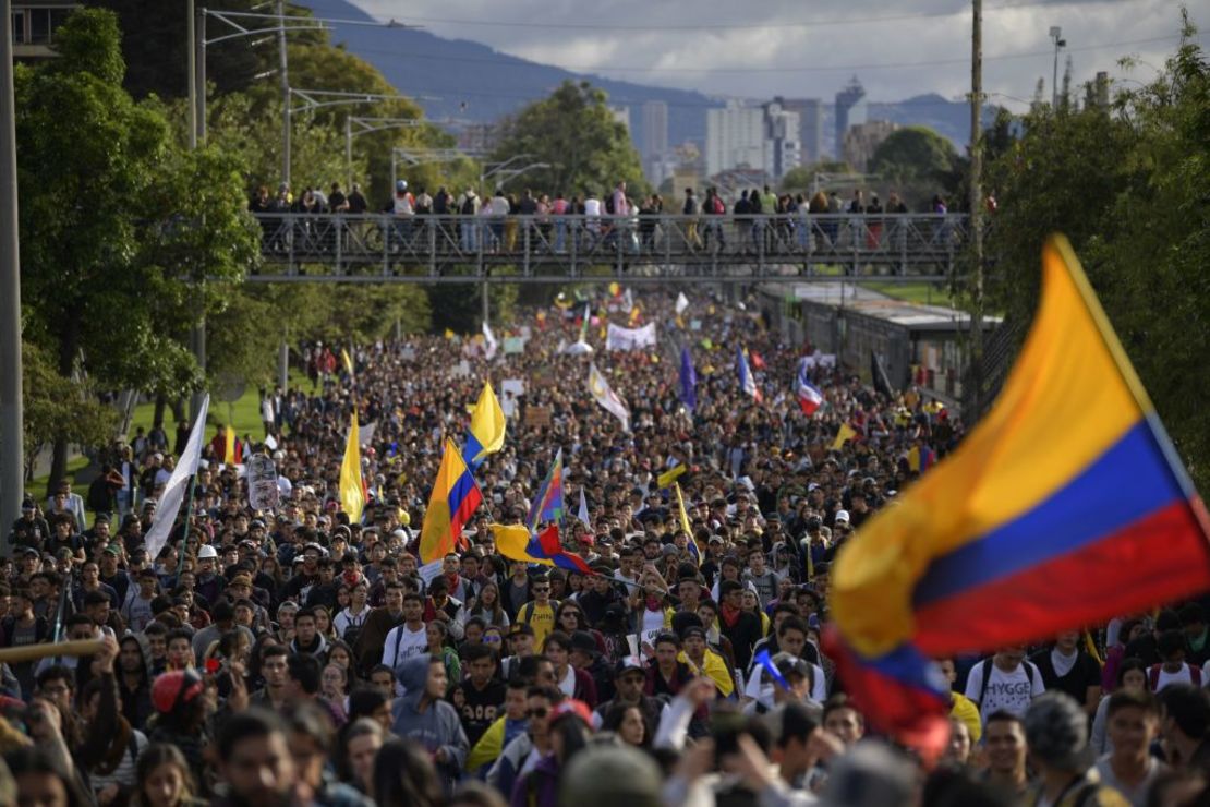 Manifestación en contra del gobierno de Iván Duque en Bogotá el 27 de noviembre.