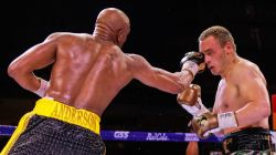 GUADALAJARA, MEXICO - JUNE 19: Anderson "Spider" Silva (L) throws a punch at Julio Cesar Chavez Jr (R) during a fight as part of the Tribute to the Kings at Jalisco Stadium on June 19, 2021 in Guadalajara, Mexico.