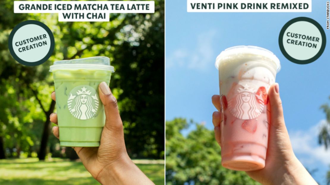 Las imágenes proporcionadas por Starbucks muestran cómo aparecen las bebidas en las redes sociales a los participantes en la prueba.