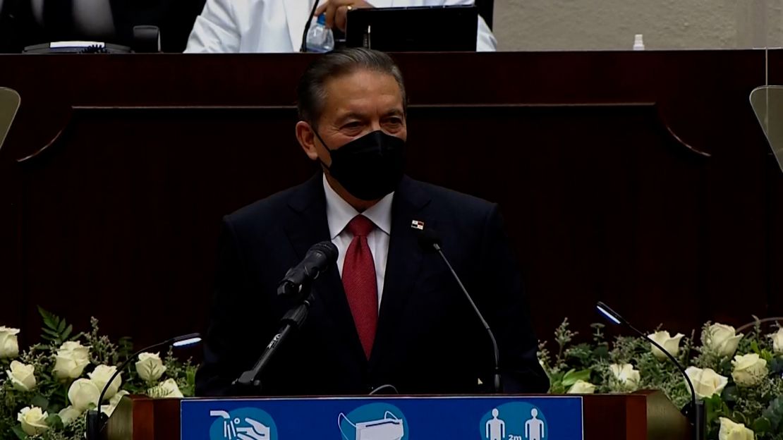 El presidente de Panamá, Laurentino Cortizo, durante su discurso en el Palacio Legislativo el 1 de julio.