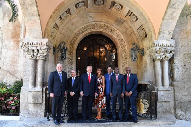 Otra imagen de la cumbre con Trump y otros líderes del Caribe en Mar-a-Lago en 2019.