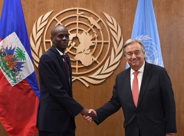 Jovenel Moïse fue recibido por Antonio Guterres, secretario general de Naciones Unidas, en 2017.