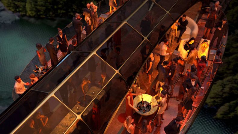 Central de fiestas: las alas del tren pueden abatirse para crear terrazas al aire libre, en las que podrán celebrarse elaboradas fiestas y conciertos. Crédito: Cortesía de Thierry Gaugain.