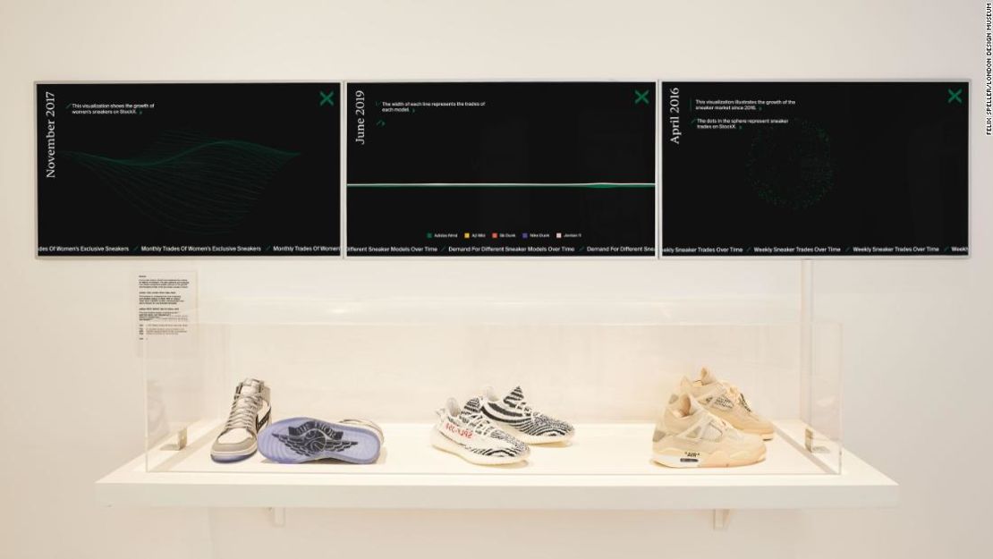 Tenis expuestos en la muestra "Sneakers Unboxed" del Museo del Diseño de Londres.Créditos: Cortesía de Felix Speller/Museo del Diseño de Londres