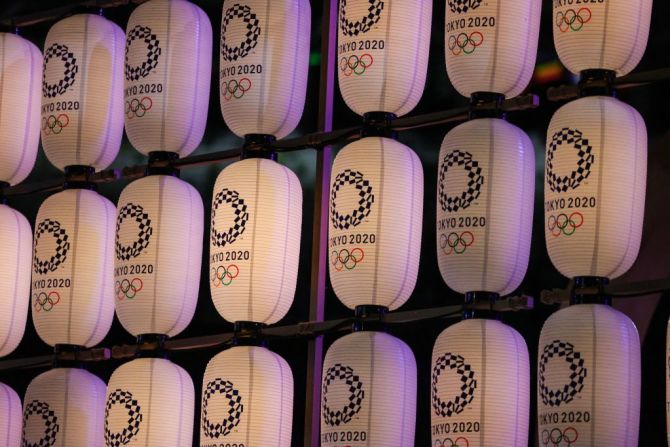 Logos de los Juegos Olímpicos de Tokio 2020 en la ceremonia de apertura.