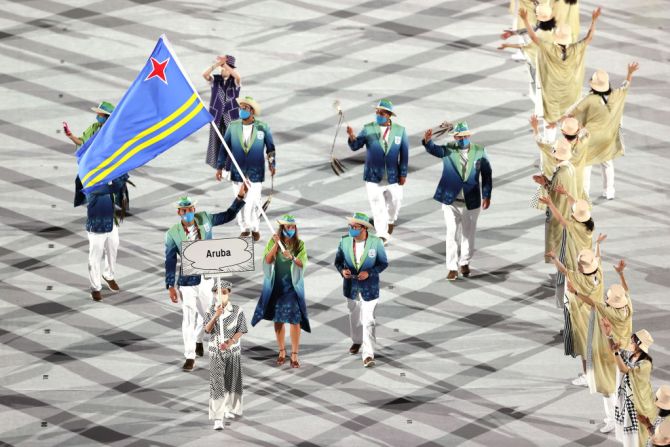 La delegación de Aruba durante la ceremonia de apertura.