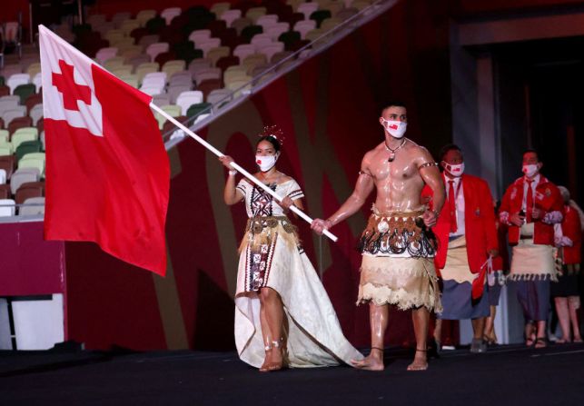 La delegación de Tonga en la ceremonia de apertura.