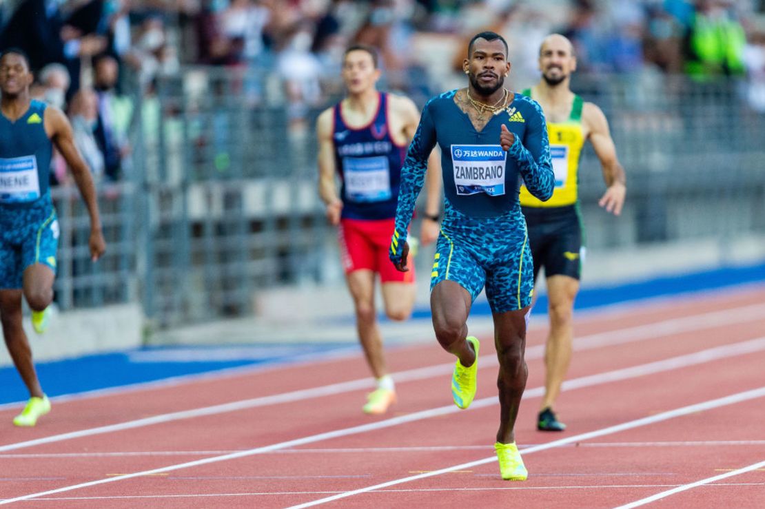 El corredor y medallista Anthony José Zambrano of Colombia. En esta foto se lo ve compitiendo en un evento Italia eol 10 de junio de 2021.