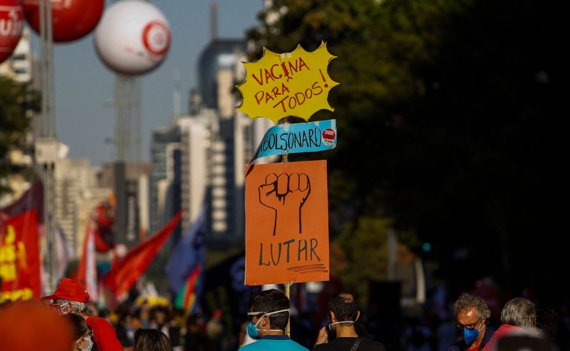 Manifestantes contra el gobierno del presidente Jair Bolsonaro en Sao Paulo, Brasil, el 24 de julio de 2021. Crédito: MIGUEL SCHINCARIOL / AFP a través de Getty Images