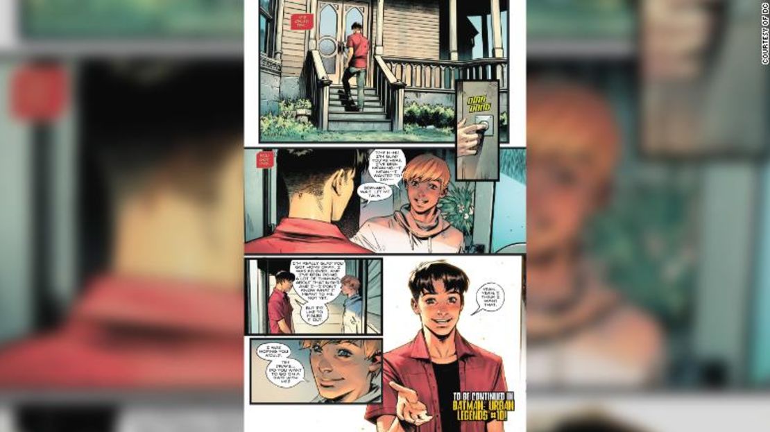 En la última página del cómic, Robin (sin disfraz como Tim Drake) acepta con gusto una cita con su amigo Bernard.