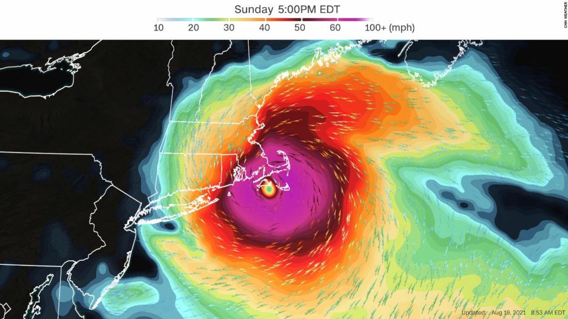 El modelo estadounidense acerca el centro de la tormenta a la costa. Esto haría que los impactos fueran más grandes desde el este de Long Island hasta Maine.