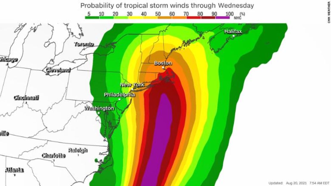 Probabilidad de vientos con fuerza de tormenta tropical hasta el miércoles.