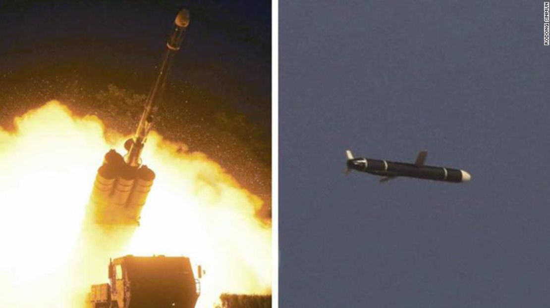 Esta fotografía del periódico estatal norcoreano Rodong Sinmun muestra lo que las autoridades norcoreanas dicen que fue un lanzamiento de prueba exitoso de un misil de crucero el 11 o el 12 de septiembre.