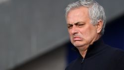 LIVERPOOL, ENGLAND - APRIL 16: Jose Mourinho, Manager of Tottenham Hotspur reacts prior to the Premier League match between Everton and Tottenham Hotspur at Goodison Park on April 16, 2021 in Liverpool, England. Sporting stadiums around the UK remain under strict restrictions due to the Coronavirus Pandemic as Government social distancing laws prohibit fans inside venues resulting in games being played behind closed doors.