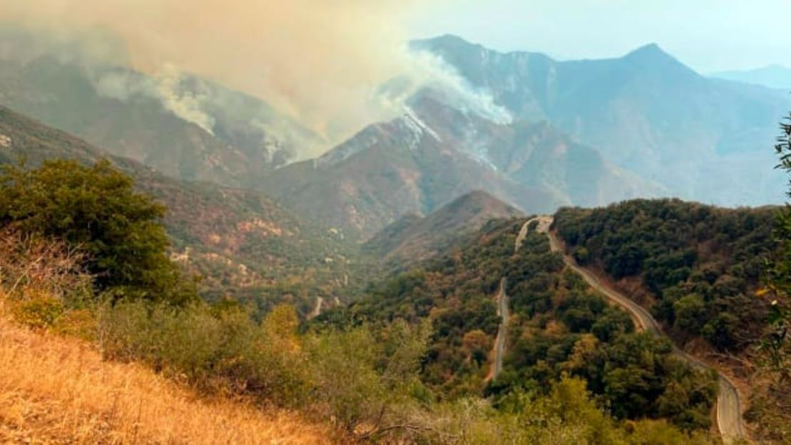 En esta foto, del domingo 12 de septiembre, publicada por el KNP Complex Fire Incident Command, las columnas de humo se elevan del incendio Paradise en el Parque Nacional de las Secuoyas, California.