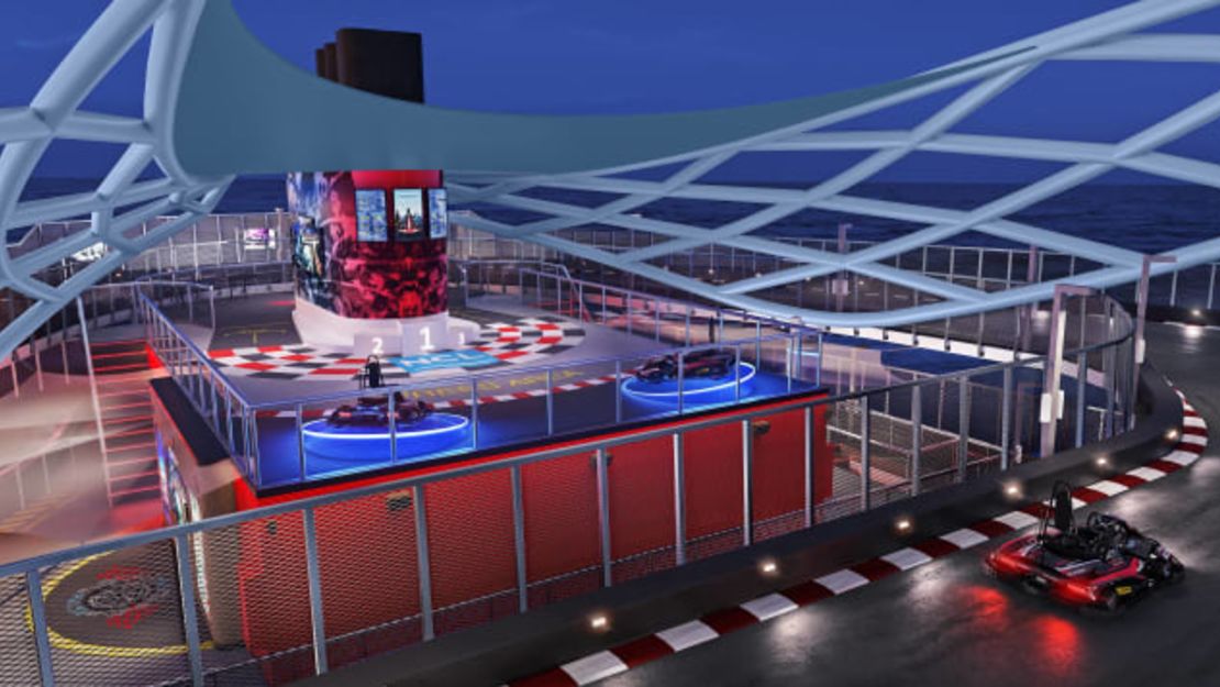 Representación de la pista de go-karts de tres niveles a bordo del Norwegian Prima. Créditos: Norwegian Cruise Line