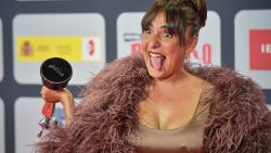 MADRID, SPAIN - OCTOBER 03: Candela Peña receive the Best Actress award for 'La Boda De Rosa' during Platino Awards 2021 on October 03, 2021 in Madrid, Spain.