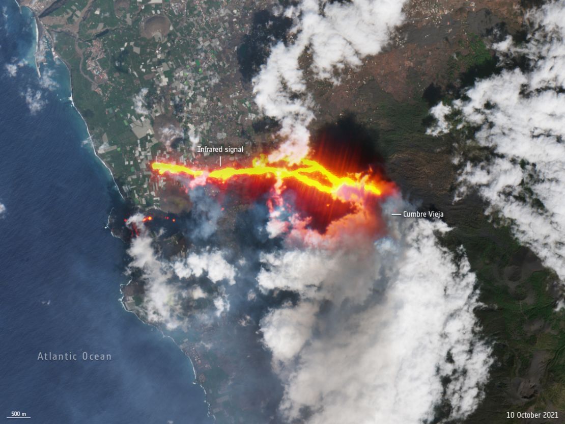 El nuevo río de lava del volcán Cumbre Vieja, el 10 de octubre de 2021.