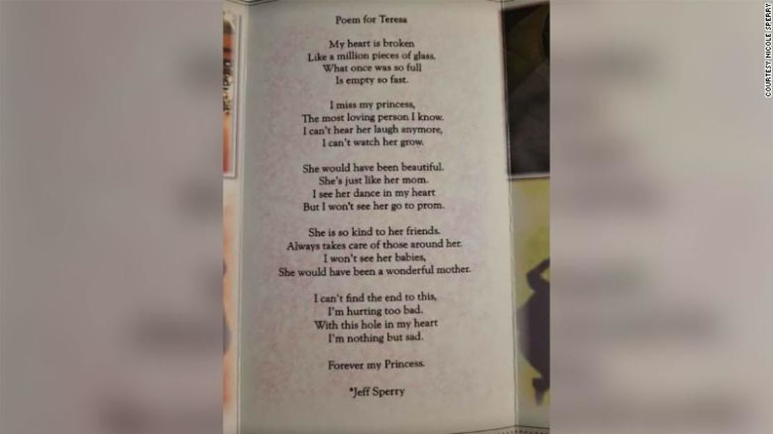 El padre de Teresa, Jeff, escribió un poema para el programa de su funeral.