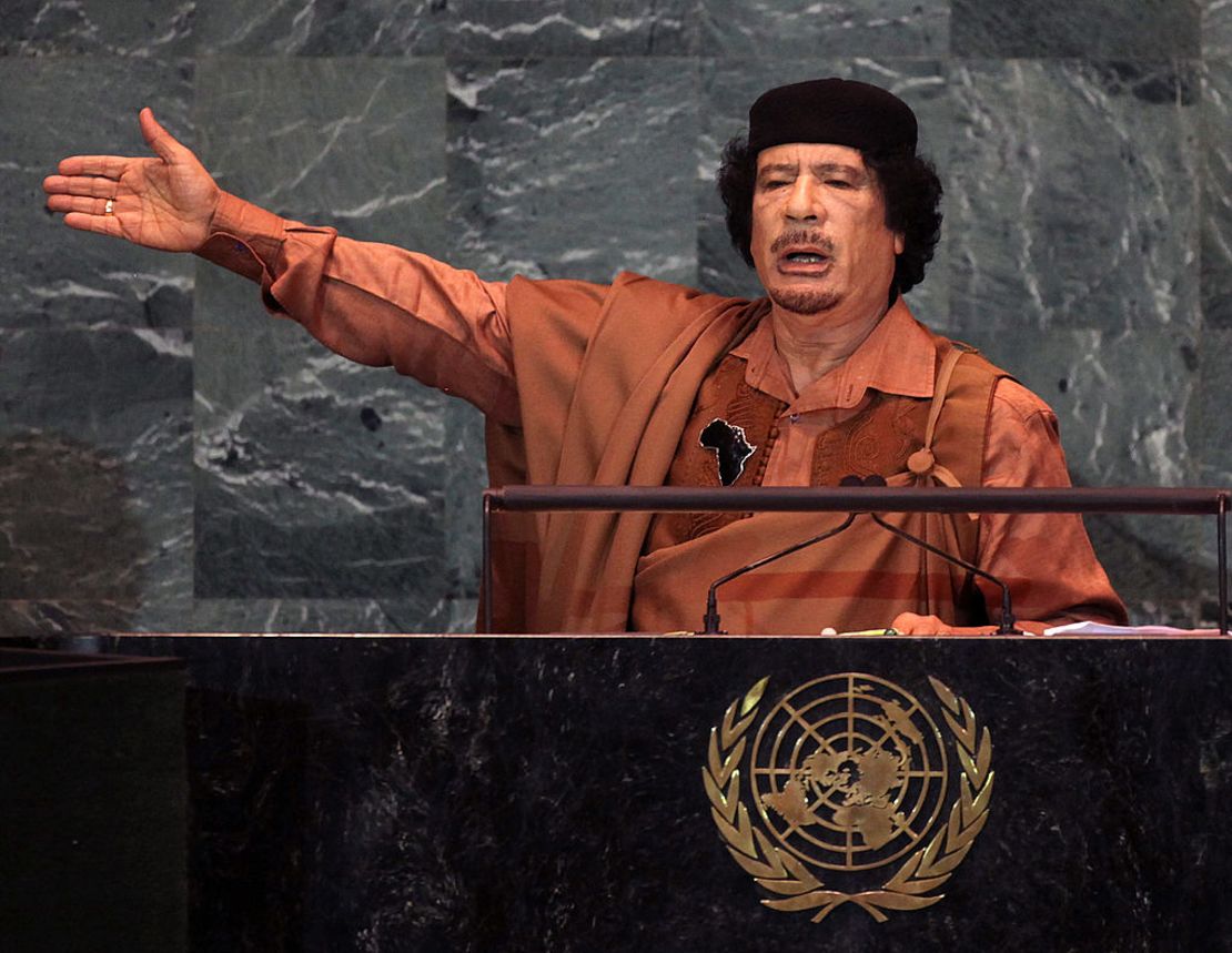 Moammar Gadhafi en la Asamblea General de la ONU el 23 de septiembre de 2009.