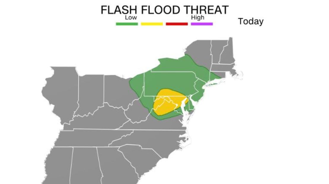 Existe un riesgo leve (nivel 2 de 4) de lluvias excesivas en partes de los estados del Atlántico medio.