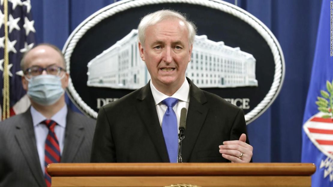 Jeffrey Rosen, secretario de Justicia, habla durante una conferencia de prensa en el Departamento de Justicia en WashingtonCréditos: Yuri Gripas/Reuters/Bloomberg via Getty Images