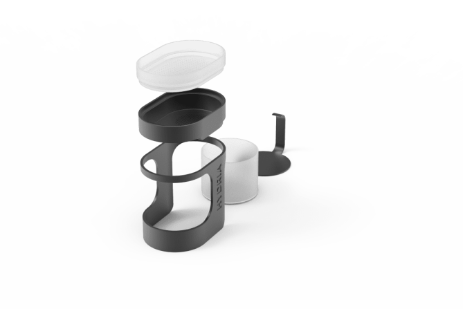 Hydria -- Diseñado por los estudiantes del Instituto de Diseño e Innovación de Dubái Nikhilesh Mohan y Alhaan Ahmed, Hydria anima a los usuarios a reducir el desperdicio de agua. Un sistema de filtración natural de tres etapas, compuesto por grava, arena y carbón activado, puede tomar las aguas residuales de la cocina y purificarlas para utilizarlas en otras actividades domésticas, como regar las plantas, lavar los trastes o planchar. Créditos: Global Grad Show