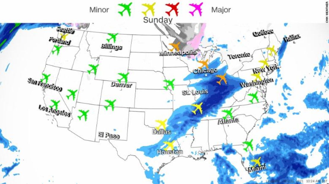 Posibles retrasos en aeropuertos para el domingo 21 de noviembre de 2021, según las previsiones.