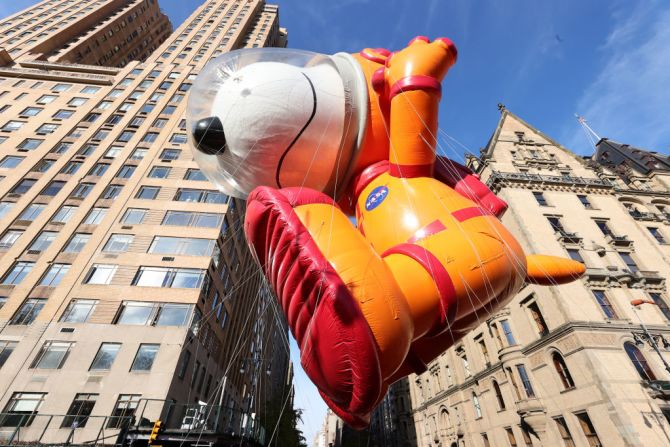 El globo de Snoopy durante el desfile de Acción de Gracias de Macy's.