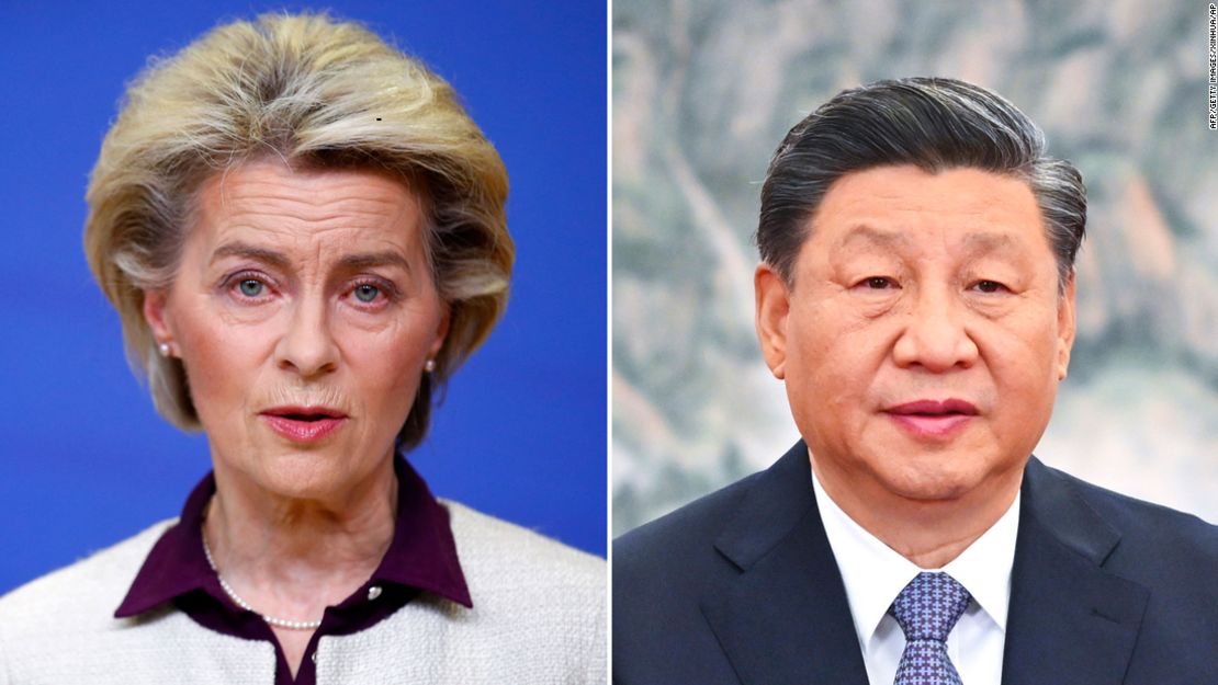 La presidenta de la Comisión Europea, Ursula von der Leyen (izquierda), y el presidente chino, Xi Jinping.