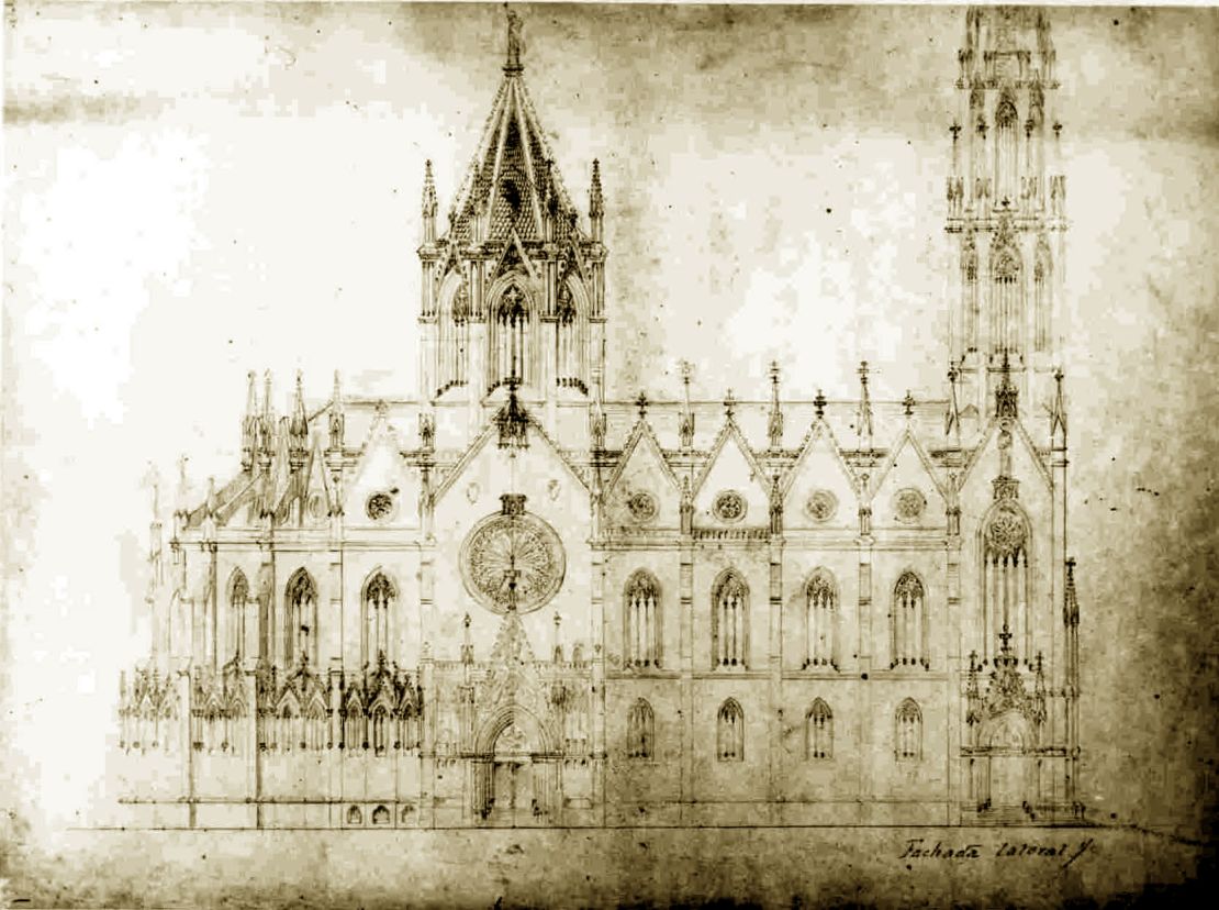 Dibujo del proyecto original de la Sagrada Familia, del arquitecto diocesano Del Villar.