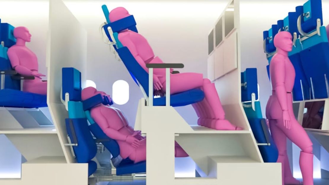 El diseño del asiento de avión Chaise Longue imagina una cabina de dos niveles.Cortesía de Crystal Cabin Awards