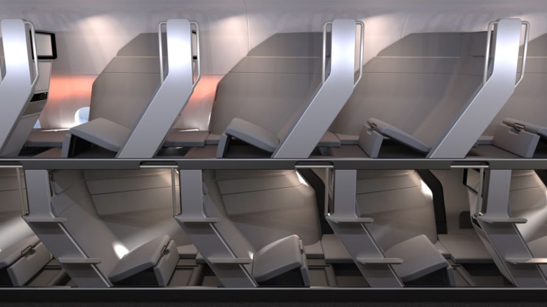 Zephyr Seat imagina asientos acostados de dos pisos para la cabina económica premium.Cortesía de Zephyr Aerospace