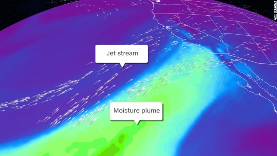 Los pronósticos de computadora muestran la corriente de vapor de agua que se espera llegue a la costa oeste durante este fin de semana.