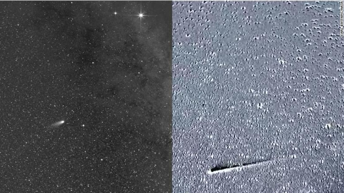 La imagen del cometa Leonard a la izquierda fue tomada por la Agencia Espacial Europea y el Solar Orbiter de la NASA. La imagen de la derecha fue tomada por la nave espacial Solar Terrestrial Relations Observatory-A de la NASA.