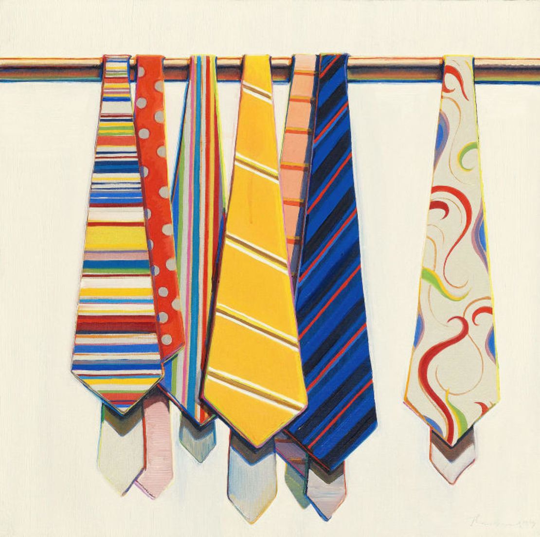 Pintura al óleo de Thiebaud, de 1969, titulada "Row of Ties".