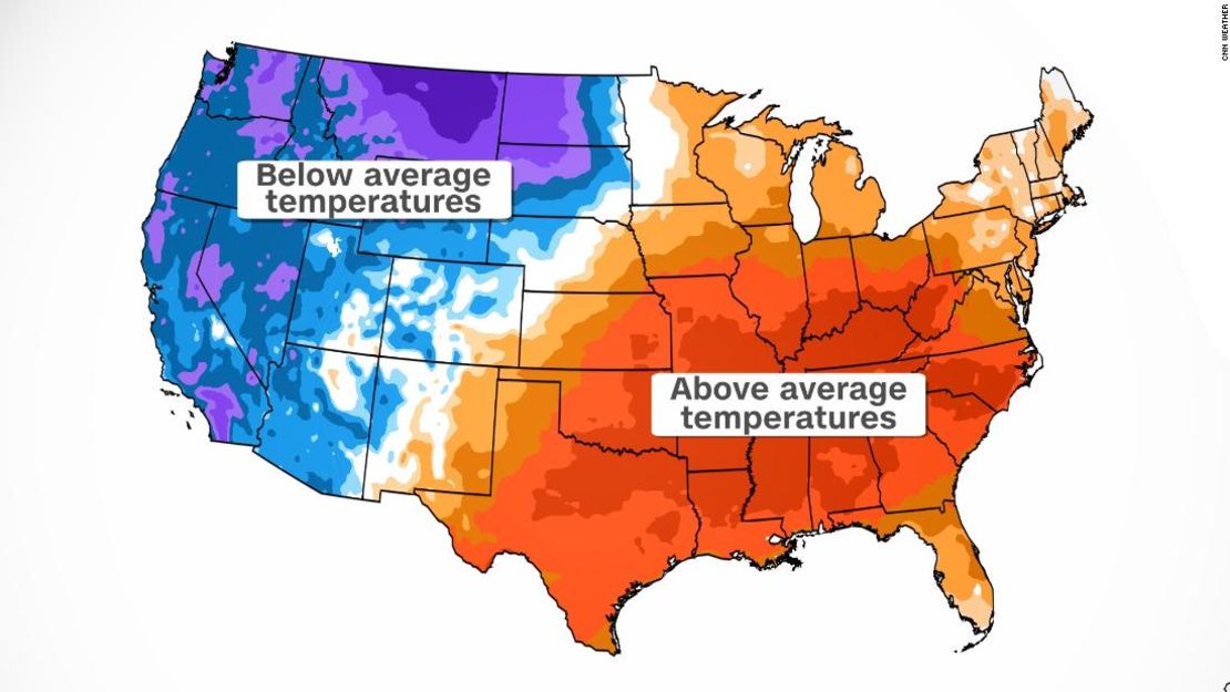 Las temperaturas oscilarán entre más de 11 grados por debajo de la media en las llanuras del norte y el oeste y más de 11 grados por encima de la media en el sur esta semana.