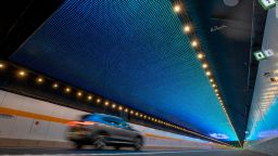 A view of the LED ceiling installed in the 10.8-kilometer expressway tunnel under Taihu Lake to ease the drivers' fatigue in Wuxi in east China's Jiangsu province Wednesday, Dec. 29, 2021.