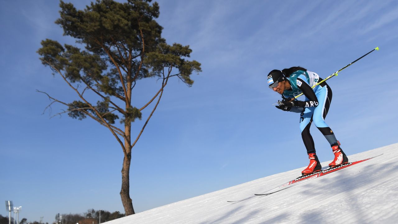 PYEONGCHANG-GUN, SOUTH KOREA - FEBRUARY 15: Maria Cecilia Dominguez of Argentina skis during the Cross-Country Skiing Ladies' 10 km Free on day six of the PyeongChang 2018 Winter Olympic Games at Alpensia Cross-Country Centre on February 15, 2018 in Pyeongchang-gun, South Korea.