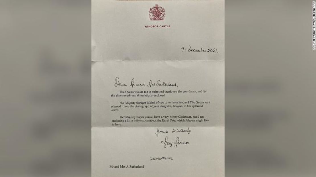 La carta que Sutherland recibió el 27 de diciembre del Castillo de Windsor.