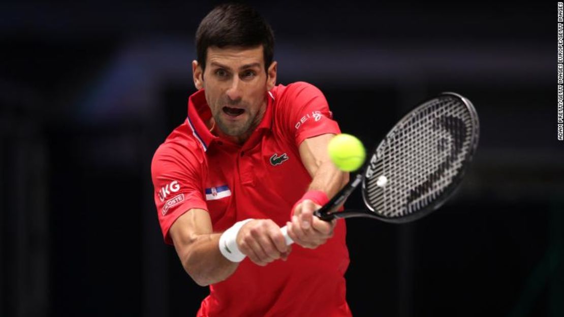 Novak Djokovic de Serbia durante un partido de Copa Davis en OlympiaWorld el 27 de noviembre de 2021 en Innsbruck, Austria.