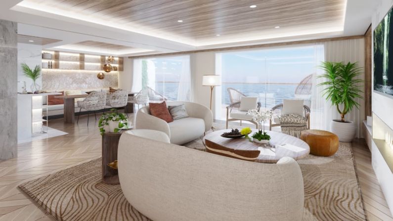 La vida a bordo: las residencias de una a cuatro habitaciones completamente amuebladas a bordo del barco están actualmente a la venta, con precios a partir de US$ 400.000 y hasta US$ 8 millones. Crédito: Storylines