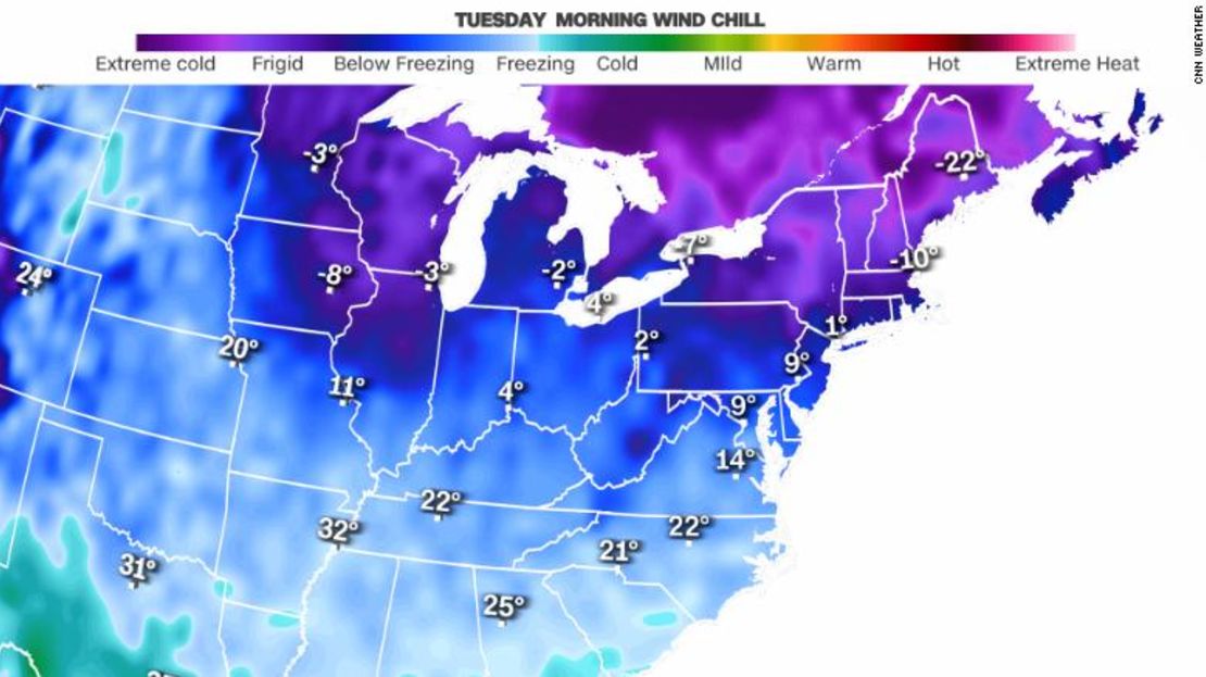 La sensación térmica en Boston era de -23 °C justo antes de las 9 a.m. ET del martes.