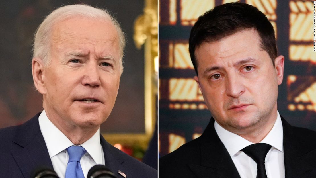 El presidente de Estados Unidos, Joe Biden, y su homólogo de Ucrania, Volodymyr Zelenski.