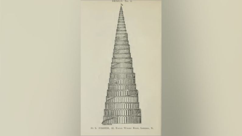 Ferrocarril hacia el cielo: Watkins lanzó un concurso para diseñar la torre, ofreciendo un premio equivalente a US$ 80.000 en dinero actual. Una de las propuestas consistía en un tren que subía por una vía férrea en espiral en la parte exterior de una torre de 609 metros de altura.